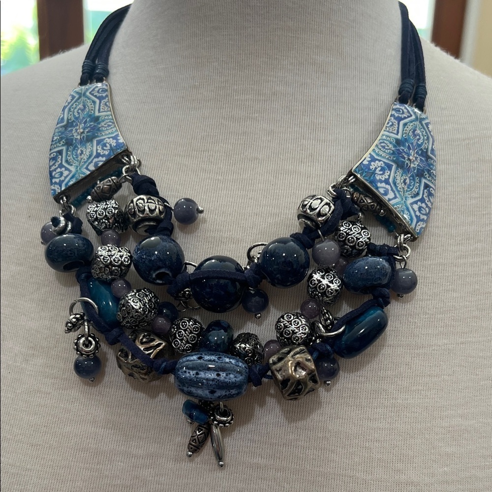 Vintage Blue and Silver Beaded Necklace